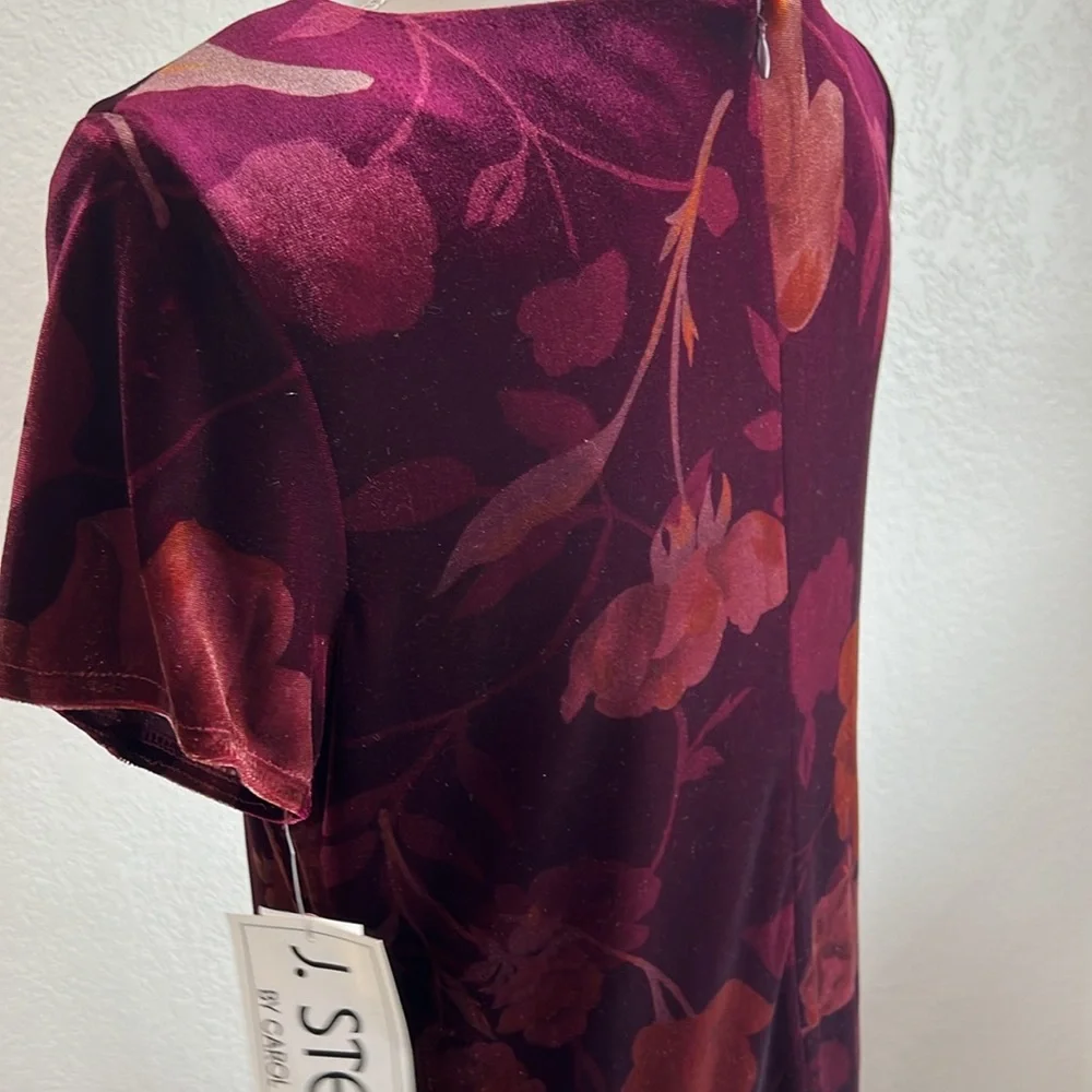 Vintage velour, long dress that has a gorgeous plum/orange floral pattern. - Picture 4 of 6